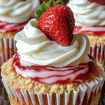 strawberry cheesecake, cupcakes, dessert, graham cracker crust, strawberry puree, cheesecake cupcakes