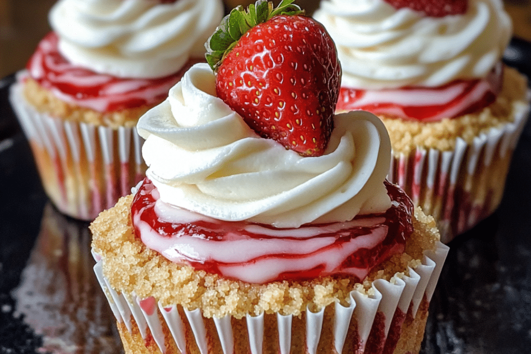 strawberry cheesecake, cupcakes, dessert, graham cracker crust, strawberry puree, cheesecake cupcakes