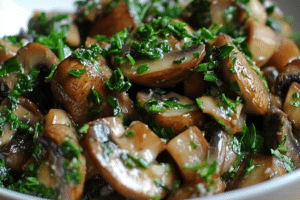 Mushroom salad, fresh parsley, healthy salad, quick salad, no-cook salad, light salad, Mediterranean