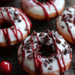 Black Forest doughnuts, cocoa, maraschino cherries, chocolate chips, baked doughnuts, dessert, sweet treats