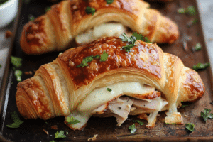 Garlic croissants, turkey croissants, Havarti cheese, baked croissants, savory croissants, easy breakfast, garlic butter croissants