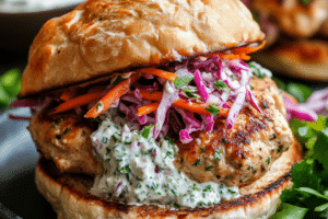 Greek chicken burgers, tzatziki slaw, healthy chicken burgers, grilled burgers, Greek recipe, feta chicken patties, Mediterranean burgers