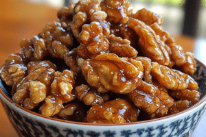 Toffee walnuts, sweet toffee nuts, crunchy walnuts, toffee snack, easy nut candy