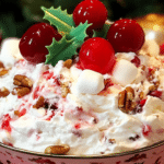 Christmas Fluff, Cherry Fluff, Holiday Dessert, Easy Christmas Dessert, Creamy Fruit Salad, No-Bake Dessert