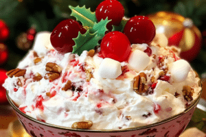 Christmas Fluff, Cherry Fluff, Holiday Dessert, Easy Christmas Dessert, Creamy Fruit Salad, No-Bake Dessert