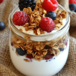 Yogurt Parfait, Granola and Yogurt, Healthy Breakfast, Berries, Layered Yogurt, Simple Dessert