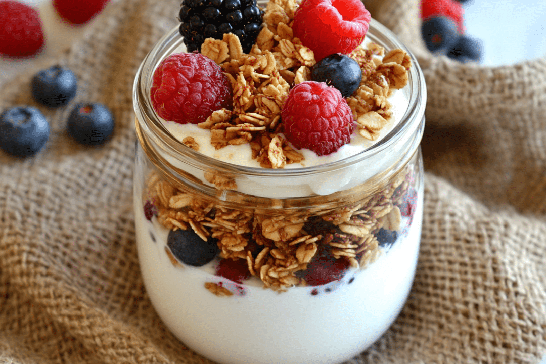 Yogurt Parfait, Granola and Yogurt, Healthy Breakfast, Berries, Layered Yogurt, Simple Dessert