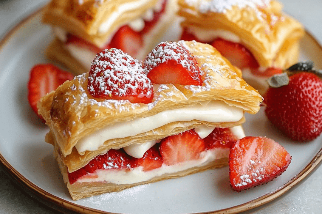 strawberry, cheesecake, puff pastry, dessert, easy dessert, sweet treats, baked pastry