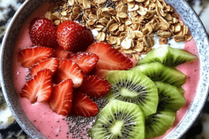 Smoothie Bowl, Strawberry Kiwi Bowl, Healthy Breakfast, Greek Yogurt Bowl, Fruit Bowl, Chia Seeds, Coconut Water Smoothie