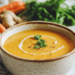 carrot soup, ginger soup, healthy soup, vegetable soup, vegan soup, comfort food, creamy soup