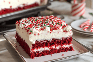 Red Velvet Cake, Christmas Cake, Poke Cake, Holiday Dessert, Festive Cake, Christmas Cake with Sprinkles