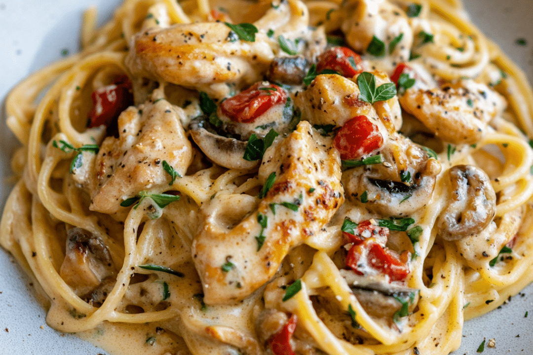 Tuscan chicken pasta, creamy chicken pasta, fettuccine, garlic spinach pasta, creamy Italian pasta, chicken with cream sauce, easy pasta dinner