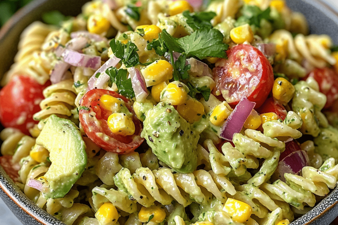 avocado pasta salad, healthy pasta salad, creamy pasta salad, fresh pasta salad, side dish salad