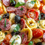 tortellini pasta salad, Italian pasta salad, salami mozzarella salad, cold pasta salad, easy pasta salad