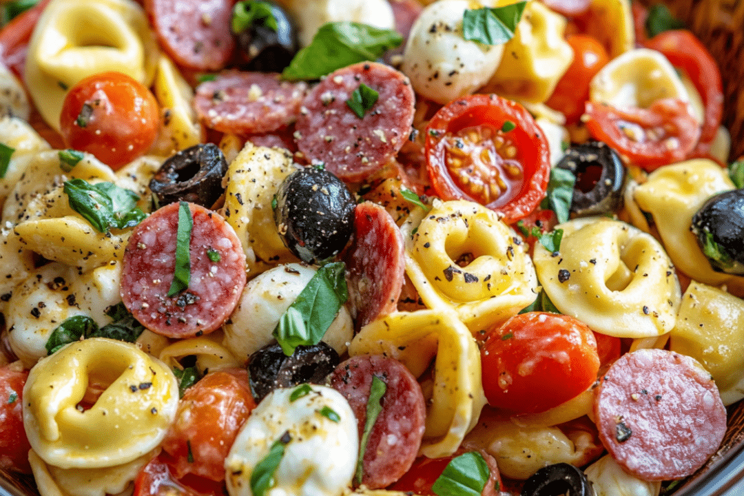 tortellini pasta salad, Italian pasta salad, salami mozzarella salad, cold pasta salad, easy pasta salad