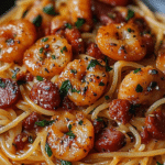 shrimp pasta, chorizo pasta, creamy spaghetti, spicy pasta, shrimp and chorizo