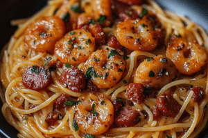 shrimp pasta, chorizo pasta, creamy spaghetti, spicy pasta, shrimp and chorizo