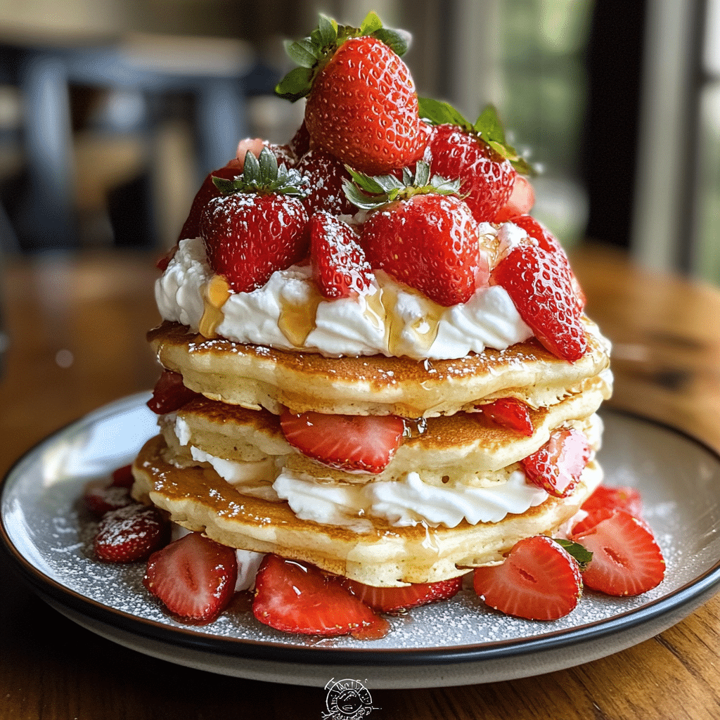 Pancake, strawberry shortcake pancakes, pancakes with strawberries, breakfast pancakes, whipped cream pancakes, fluffy pancakes, homemade pancakes