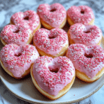 Strawberry Sprinkle Donut Hearts Totally Dye Free! Strawberry Sprinkle Donut Strawberry Donuts, Donut Hearts, Dye-Free Donuts, Strawberry Glazed Donuts, Homemade Donuts