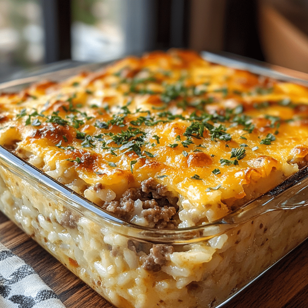 cheesy hamburger casserole, hamburger rice casserole, ground beef casserole, easy casserole, cheesy rice dish, comfort food casserole