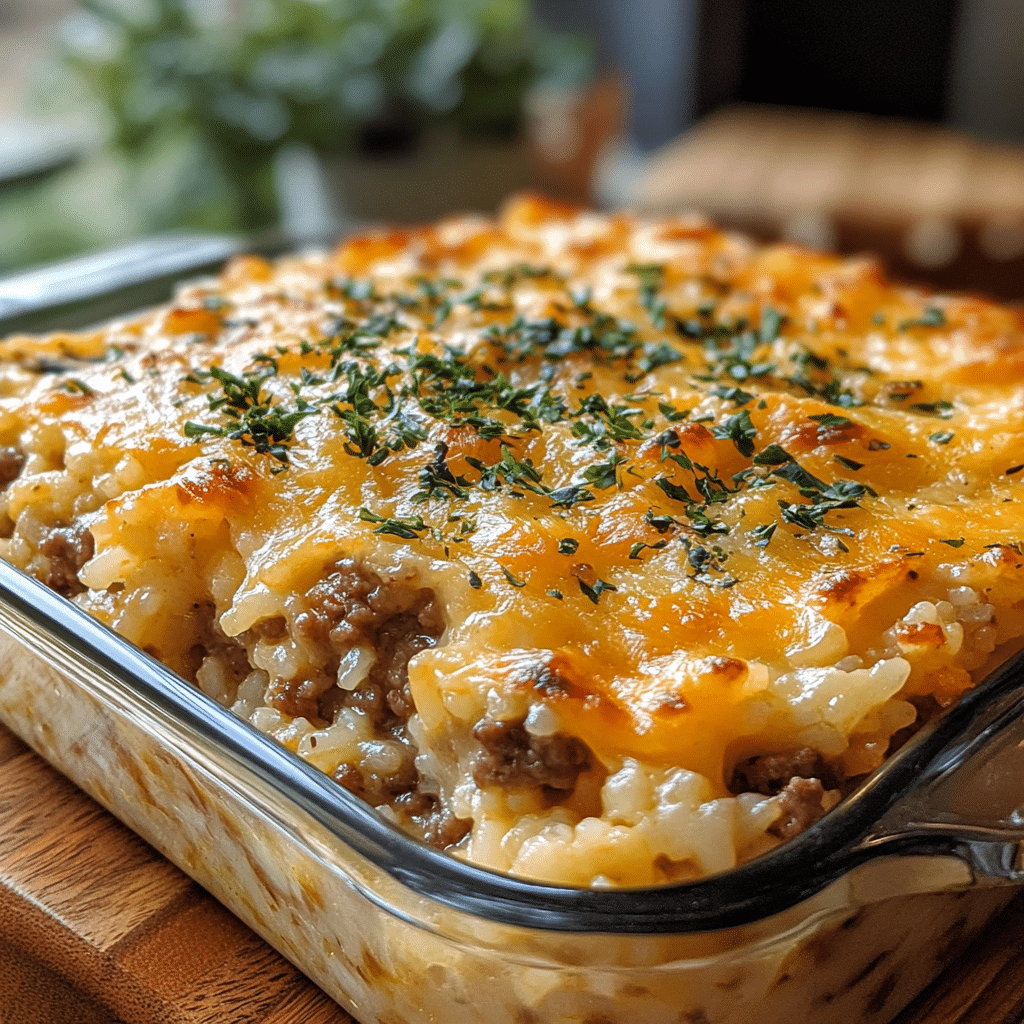 cheesy hamburger casserole, hamburger rice casserole, ground beef casserole, easy casserole, cheesy rice dish, comfort food casserole