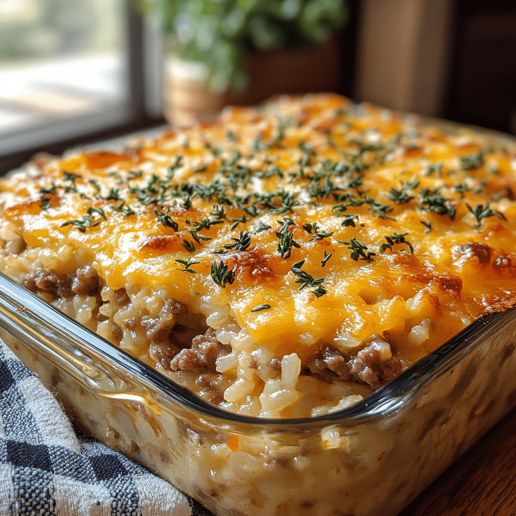 cheesy hamburger casserole, hamburger rice casserole, ground beef casserole, easy casserole, cheesy rice dish, comfort food casserole