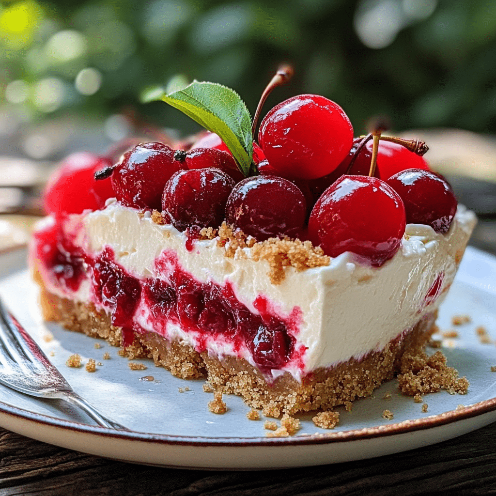 Cherry Cheesecake, cheesecake lush, cherry dessert, no-bake dessert, easy cheesecake, Oreo crust, cherry pie filling