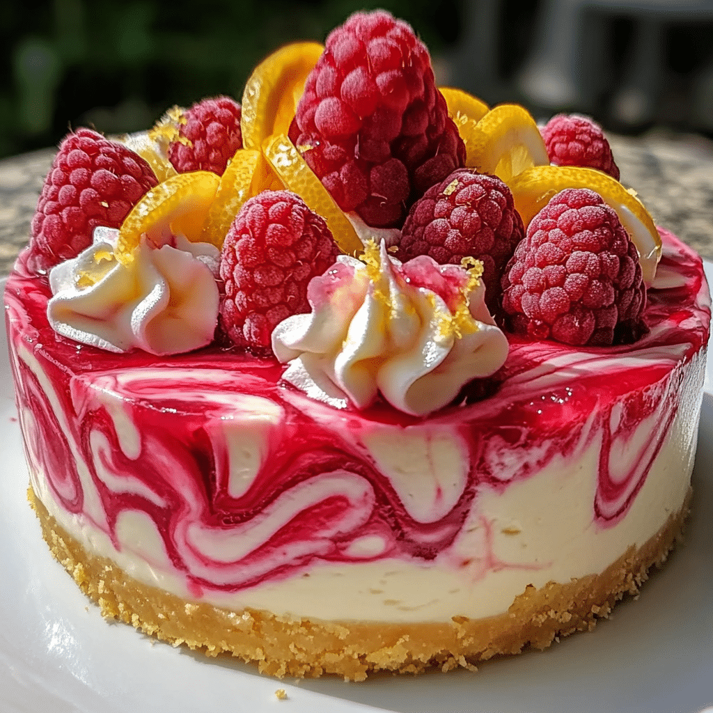 no-bake raspberry lemon swirl cheesecake